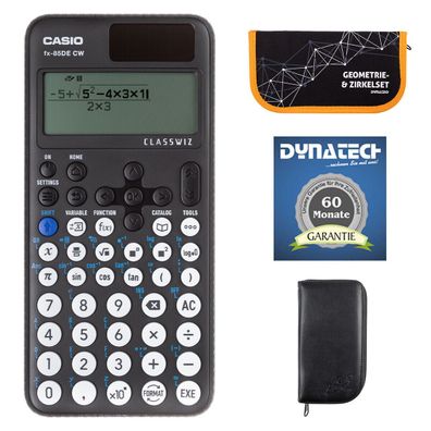 Casio FX-85 DE CW mit schwarzer Tasche, Zirkelset orange und Garantie