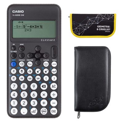 Casio FX-82 DE CW mit schwarzer Tasche und Zirkelset gelb (Gr. Taschenrechner)
