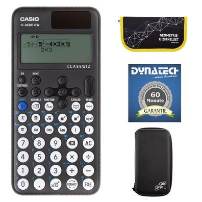 Casio FX-85 DE CW mit CalcCase-Schutztasche, Zirkelset gelb und Garantie