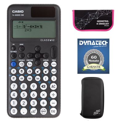 Casio FX-85 DE CW mit CalcCase-Schutztasche, Zirkelset pink und Garantie