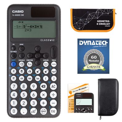 Casio FX-85 DE CW + schwarzer Tasche, Zirkelset orange, Schutzfolie, Garantie