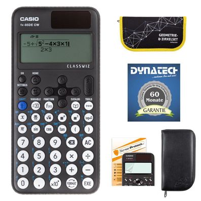 Casio FX-85 DE CW + schwarzer Tasche, Zirkelset gelb, Schutzfolie, Garantie