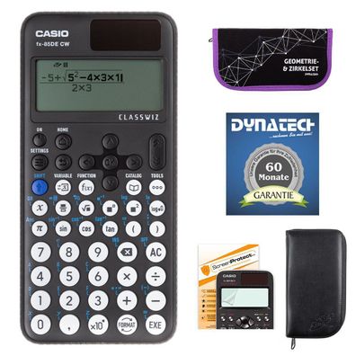 Casio FX-85 DE CW + schwarzer Tasche, Zirkelset lila, Schutzfolie, Garantie