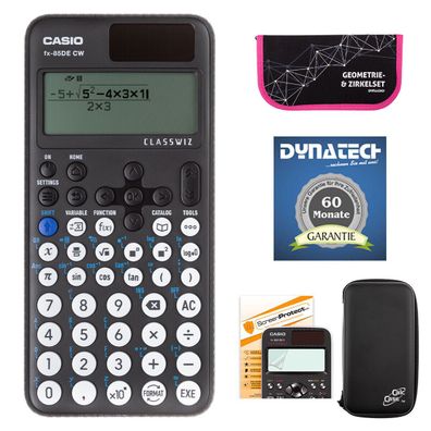 Casio FX-85 DE CW + CalcCase-Schutztasche, Zirkelset pink, Schutzfolie, Garantie