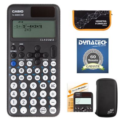 Casio FX-85 DE CW + CalcCase-Schutztasche, Zirkelset orange, Schutzfolie, Garantie