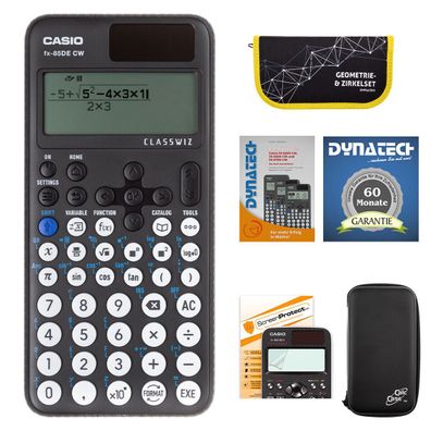 Casio FX-85 DE CW mit CalcCase-Schutztasche, Zirkelset gelb, Folie, Buch, Garantie
