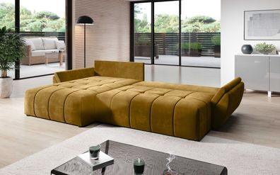 FURNIX Ecksofa Amarra Schlaffunktion Bettkasten Kissen Couch L-Form modern MH48 Ocker