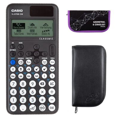Casio FX-87 DE CW mit schwarzer Tasche und Zirkelset lila (Gr. Taschenrechner)
