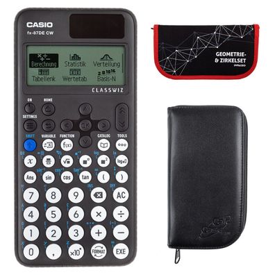 Casio FX-87 DE CW mit schwarzer Tasche und Zirkelset rot (Gr. Taschenrechner)
