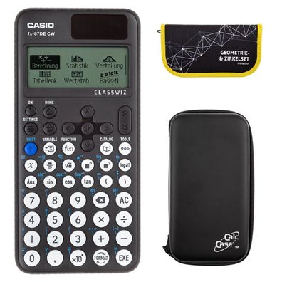 Casio FX-87 DE CW mit CalcCase-Schutztasche und Zirkelset gelb (Gr. Taschenrechner)