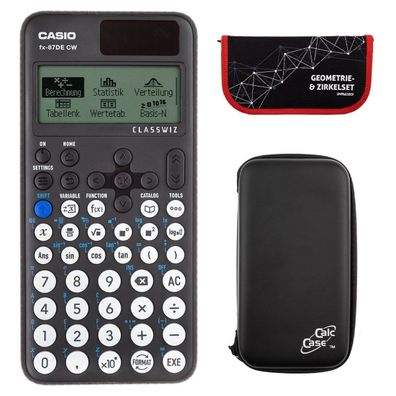 Casio FX-87 DE CW mit CalcCase-Schutztasche und Zirkelset rot (Gr. Taschenrechner)