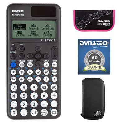 Casio FX-87 DE CW mit CalcCase-Schutztasche, Zirkelset pink und Garantie
