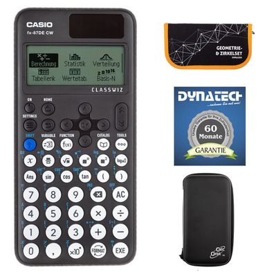 Casio FX-87 DE CW mit CalcCase-Schutztasche, Zirkelset orange und Garantie