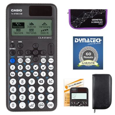Casio FX-87 DE CW mit schwarzer Tasche, Zirkelset lila, Schutzfolie, Garantie