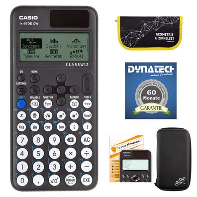 Casio FX-87 DE CW + CalcCase-Schutztasche, Zirkelset gelb, Schutzfolie, Garantie