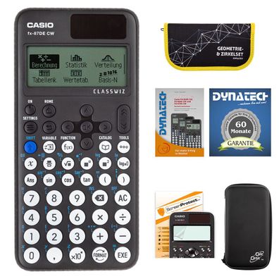 Casio FX-87 DE CW mit CalcCase-Schutztasche, Zirkelset gelb, Folie, Buch, Garantie