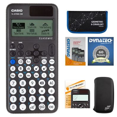 Casio FX-87 DE CW mit CalcCase-Schutztasche, Zirkelset blau, Folie, Buch, Garantie