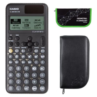 Casio FX-991 DE CW mit schwarzer Tasche und Zirkelset grün (Gr. Taschenrechner)
