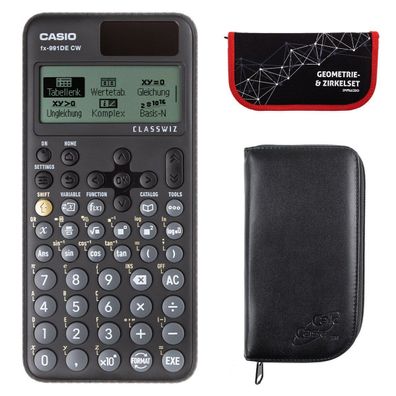 Casio FX-991 DE CW mit schwarzer Tasche und Zirkelset rot (Gr. Taschenrechner)
