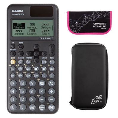 Casio FX-991 DE CW mit CalcCase-Schutztasche und Zirkelset pink (Gr. Taschenrechner)
