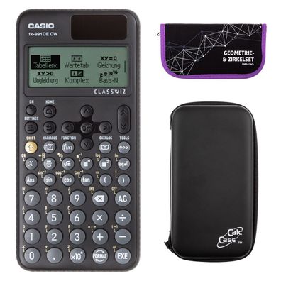 Casio FX-991 DE CW mit CalcCase-Schutztasche und Zirkelset lila (Gr. Taschenrechner)