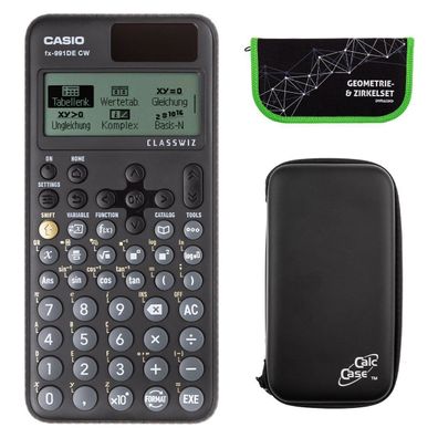 Casio FX-991 DE CW mit CalcCase-Schutztasche und Zirkelset grün (Gr. Taschenrechner)