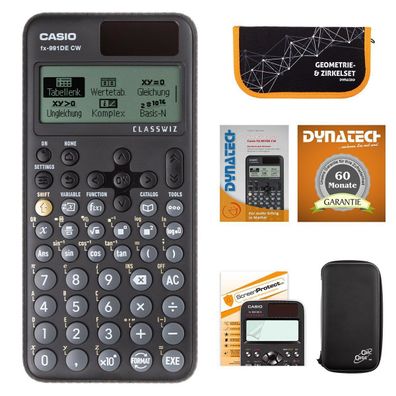 Casio FX-991 DE CW + CalcCase-Schutztasche, Zirkelset orange, Folie, Buch, Garantie