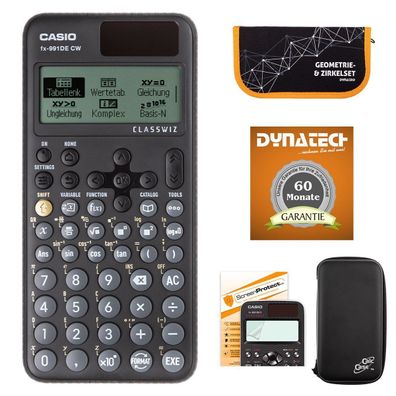 Casio FX-991 DE CW mit CalcCase-Tasche, Zirkelset orange, Schutzfolie, Garantie
