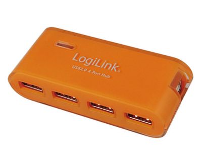 LogiLink USB 4-Port Hub - orange - mit Netzteil mit 4 USB 2.0-Anschlüssen
