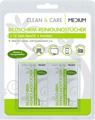 Clean & Care 12 Reinigungstücher Bildschirm Reinigung Putztücher Mikrofasertuch