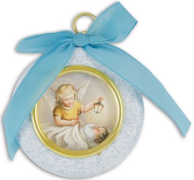 Schutzengel, Engelbild rund mit Band 7cm blau