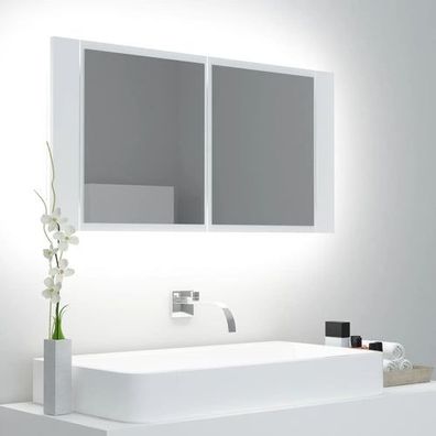 LED-Bad-Spiegelschrank Weiß 90x12x45 cm Acryl