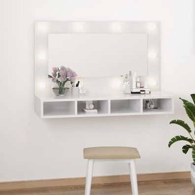 Spiegelschrank mit LED Hochglanz-Weiß 90x31,5x62 cm