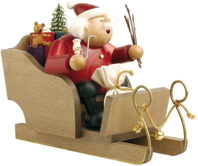 KWO - Räuchermann Weihnachtsmann mit Schlitten, Holzkunst, 20cm