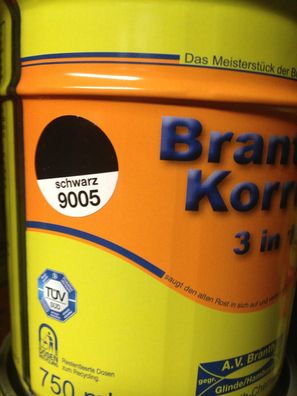 Brantho Korrux 3in1 schwarz RAL9005 750ml Rostschutz & Metallschutzfarbe