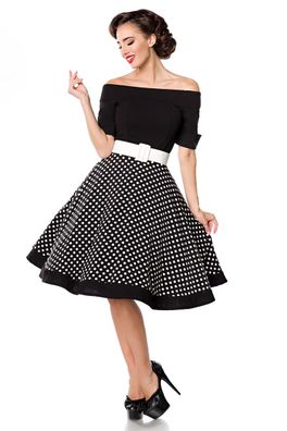 Belsira Vintage schulterfreies Swing-Kleid, schwarz/weiß, Größe S