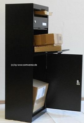 Etna 771, XXL Paketbriefkasten, schwarz, Entnahme von vorne mit Montageset