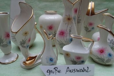 Alka Kunst Rhapsodie Vasen Henkelvasen "Schwan" rosa gelb & blaue Blüten Blumen