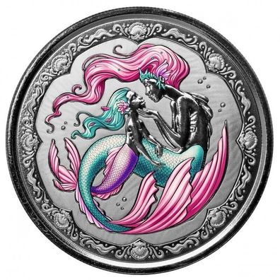 Samoa 2023 - Mermaid Meerjungfrau Mutter und Tochter 1 oz Silbermünze Farbe