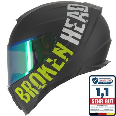 Broken Head BeProud Sport Grün Motorradhelm + Grün Verspiegeltes Visier