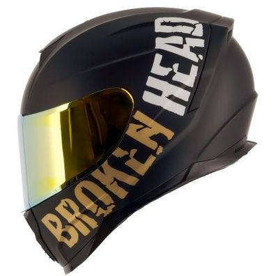 Broken Head (A-Minus-Ware) BeProud Sport Gold Motorradhelm + Gold Verspiegeltes Visie