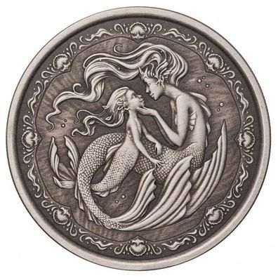 Samoa 2023-Mermaid Meerjungfrau Mutter und Tochter 1 oz Silbermünze Antik Finish