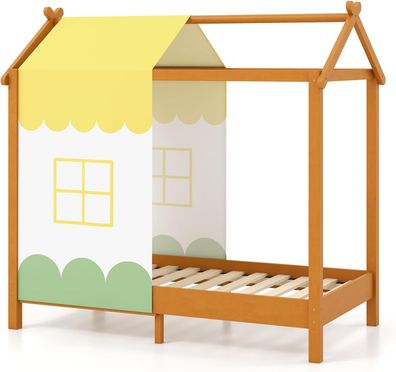 Hausbett mit abnehmbarem Betthimmel & Lattenrost, Kinderbett, 70 x 140 cm