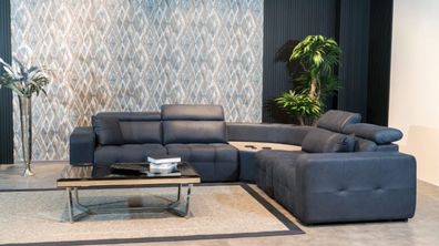 Ecksofa L form Ledersofa Großes Sofa Grau Couch Wohnzimmer Design