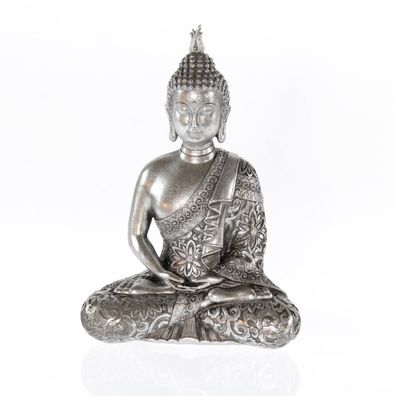 Poly-Buddha sitzend, 18,5 x 10 x 26cm, silberfarben, von Goldbach