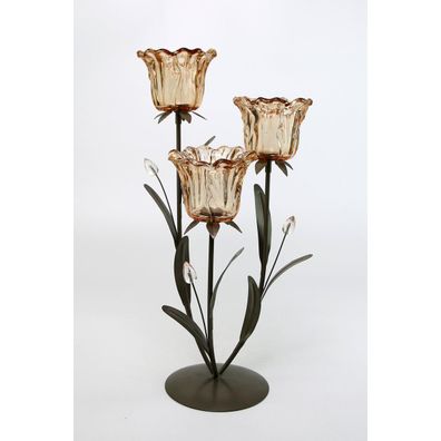 Glas-Teelichthalter Blume 3er, 21,5 x 21 x 43,5 cm, beige