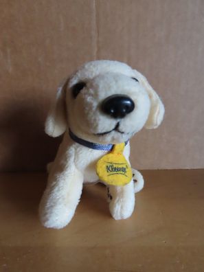Figur Werbeartikel Plüschtier Hund hell sitzt Kleenex