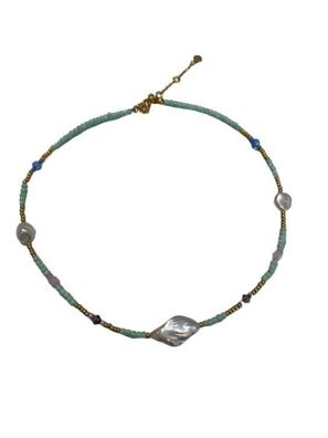 Halskette S09002 G, Kurze Sterlingsilber Kette, gold, mint, Perlmutt 1 St