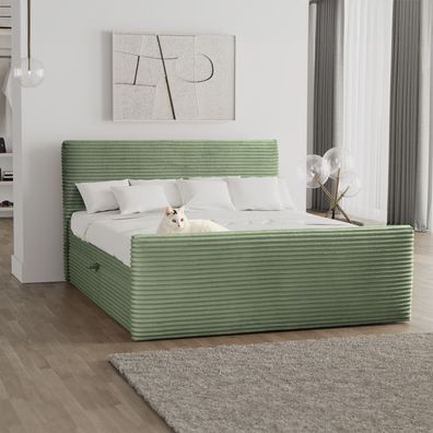 Boxspringbett mit bettkasten und topper 180x200 TRENTO stoff Plüsch Cord Olive