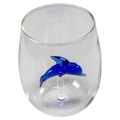 Handgemachtes Trinkglas mit Delphin Mundgeblasen Delfin Glas Unikat Handmade